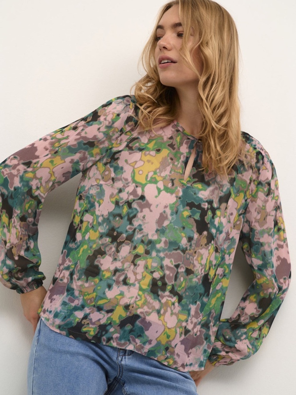 Cream multicolour sheer top